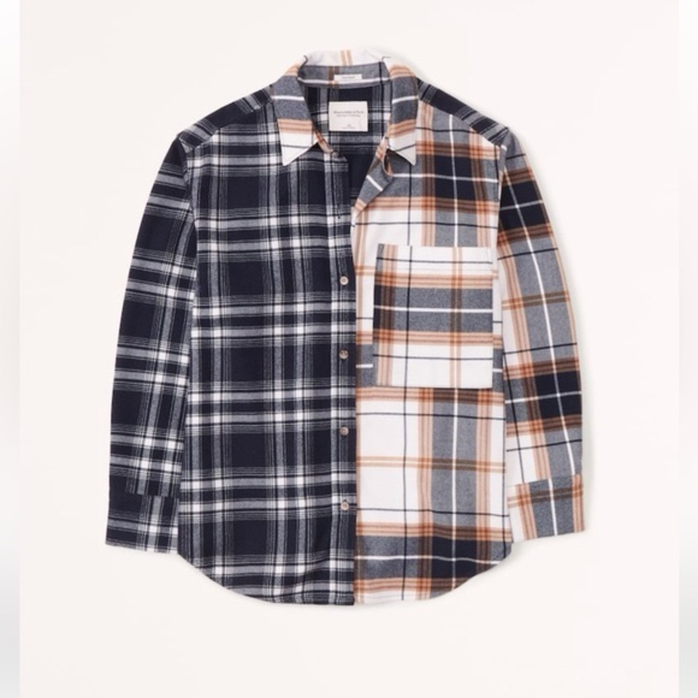 Abercrombie & Fitch Oversized Colorblock Flannel Shirt, XS